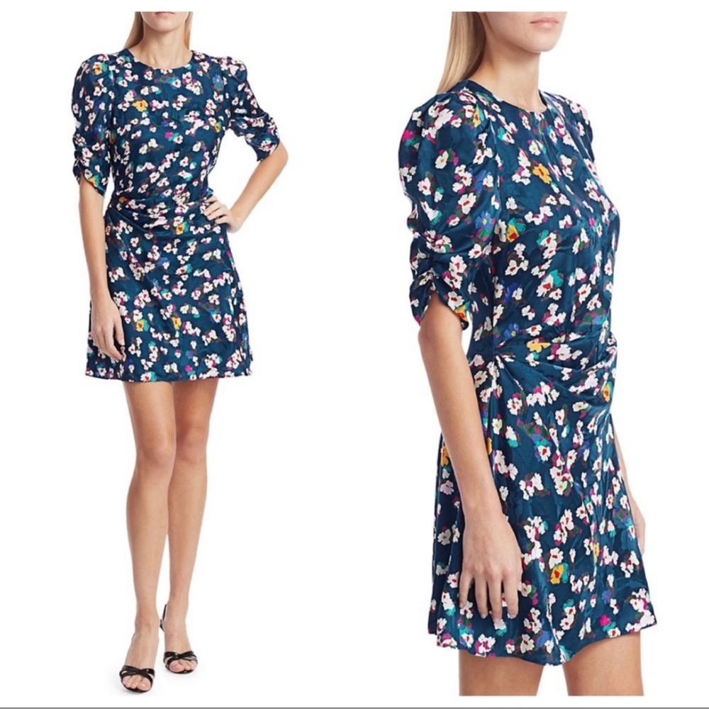Tanya Taylor Blue Liz Floral Silk Mini Dress Size 14